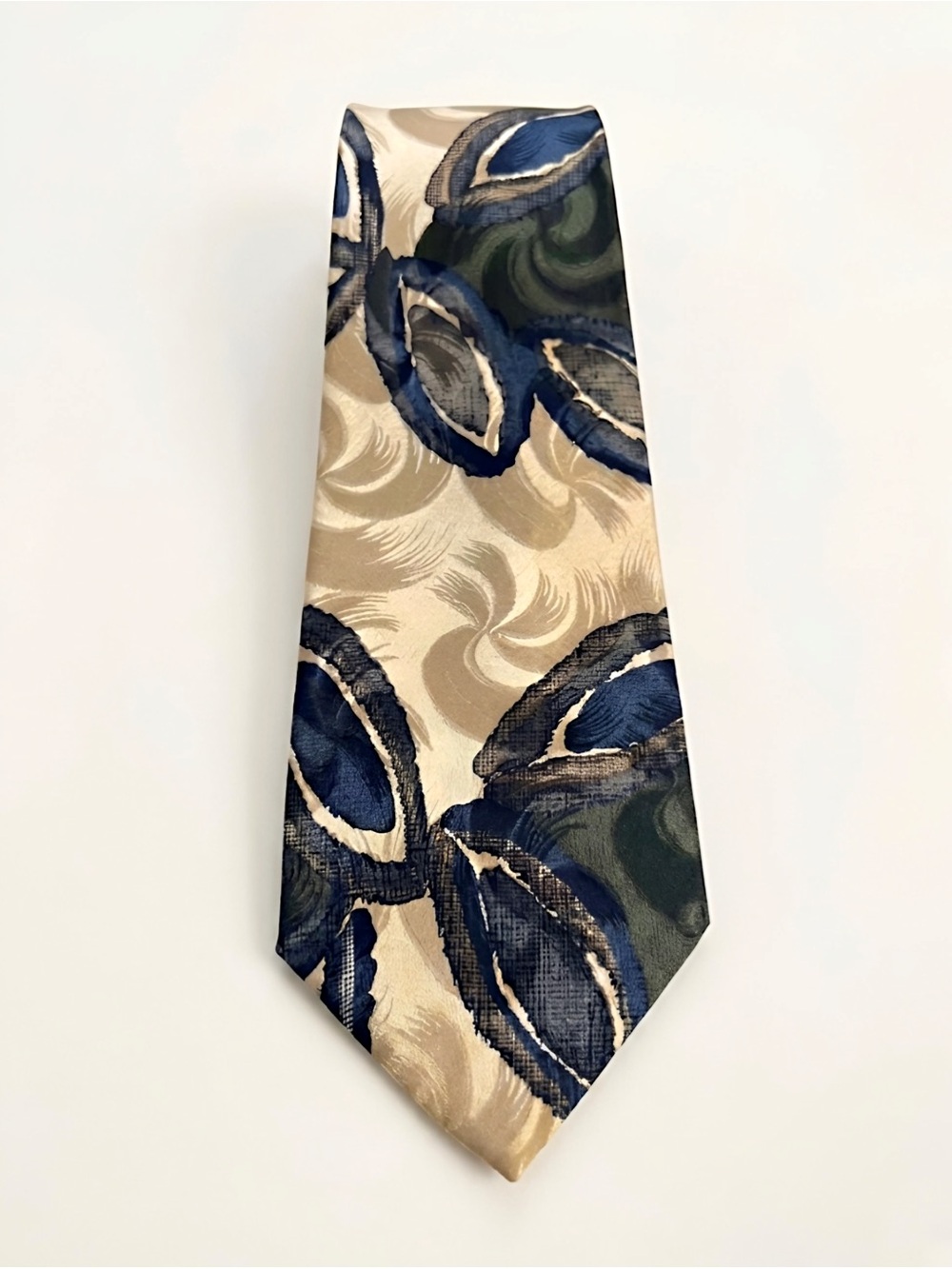 Vintage Tom James Handmade Silk Tie Earthy Abstract Pattern -90s Executive Style